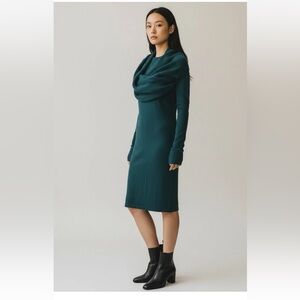 Telluride Clothing Company Teal Cowl Neck Shawl Wrap Collar Sweater Dress XS